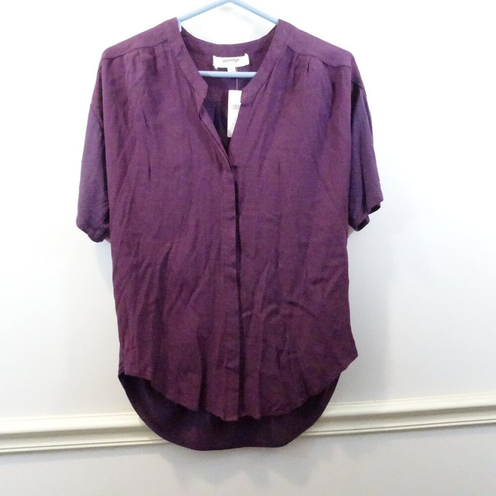 Porridge Anthropologie Women’s Sz Small P High Low Blouse Top Wine Burgundy NEW